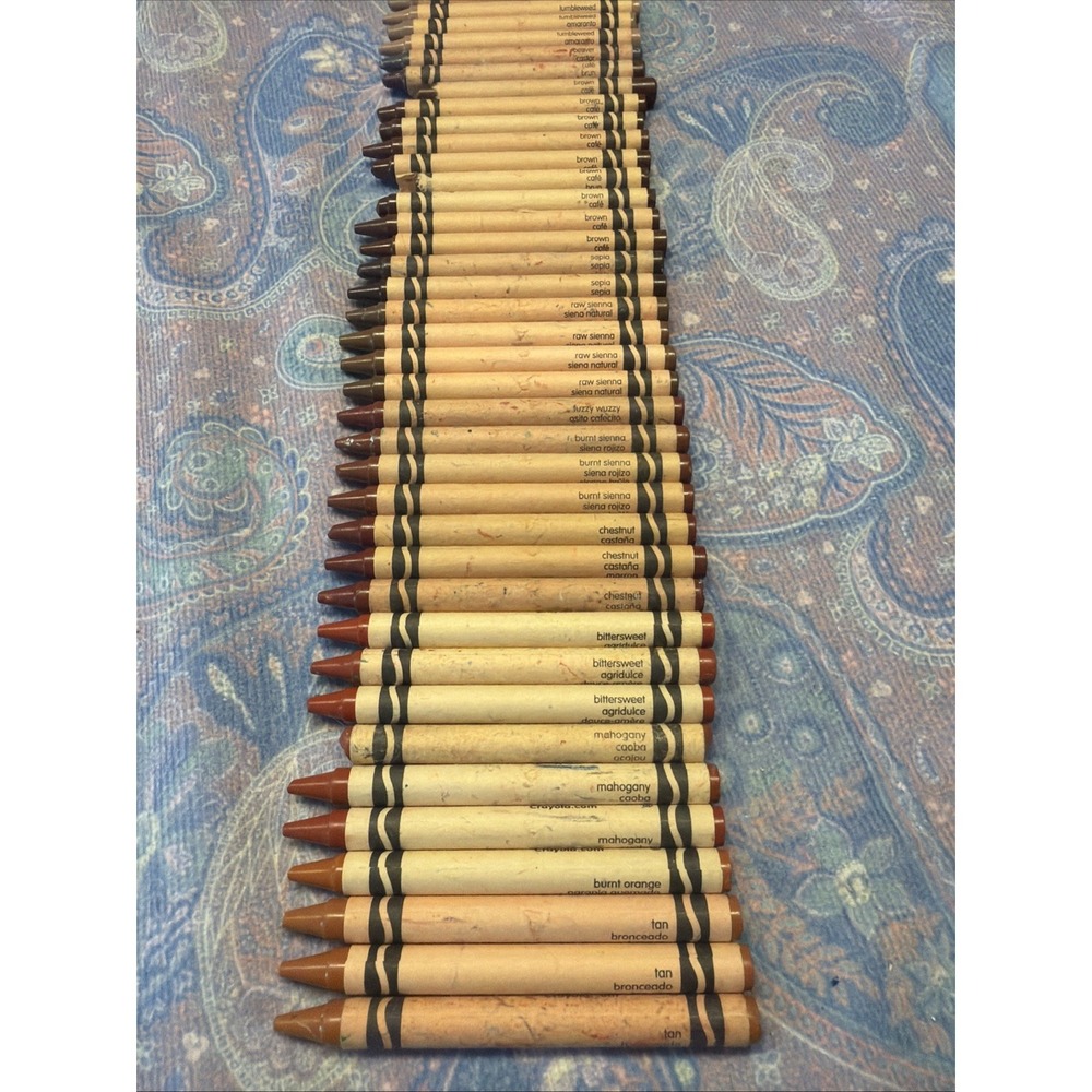 Crayola Crayon Used Lot 38  Tan Tumbleweed Mahogany Bittersweet Fuzzy Wuzzy Etc